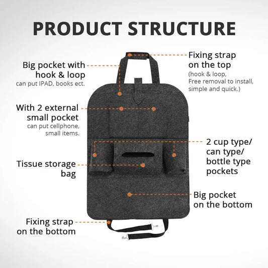 Universal Car Back Seat Storage Bag – 6-Pocket Hanging Trunk Organizer