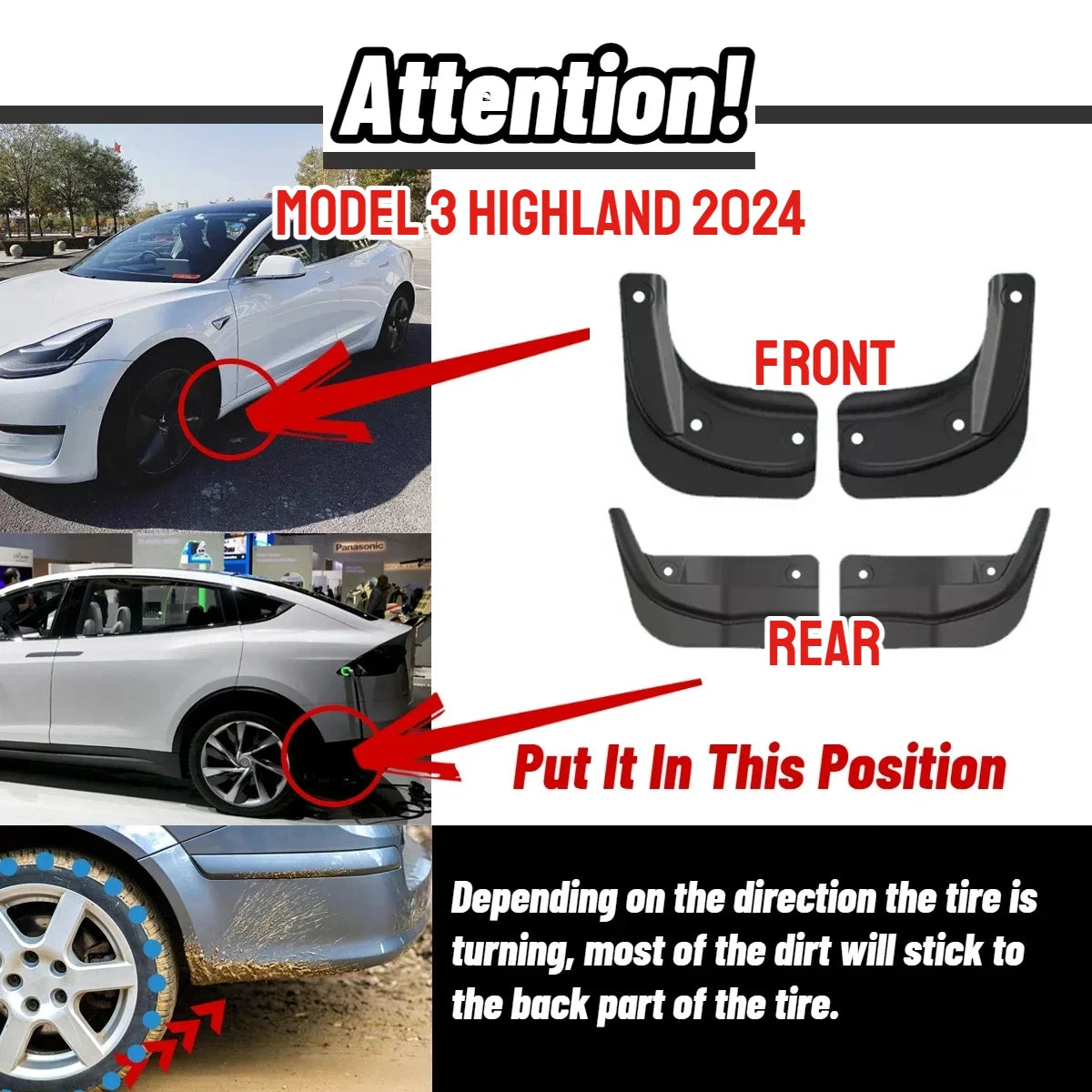 Mud Flaps for Tesla Model 3+ Highland 2024 Model Y 2021-2023 Splash Guards Set