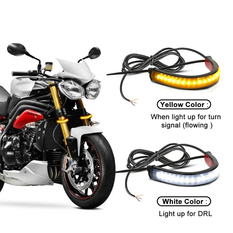 2PCS 12V LED Fork Strip Turn Signal DRL Lights Amber/White for Motorcycle