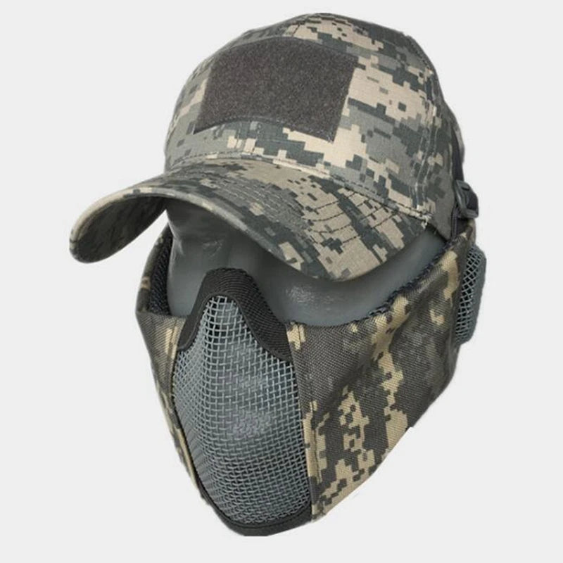 Airsoft Mesh Face Mask with Ear Protection Tactical Paintball Gear