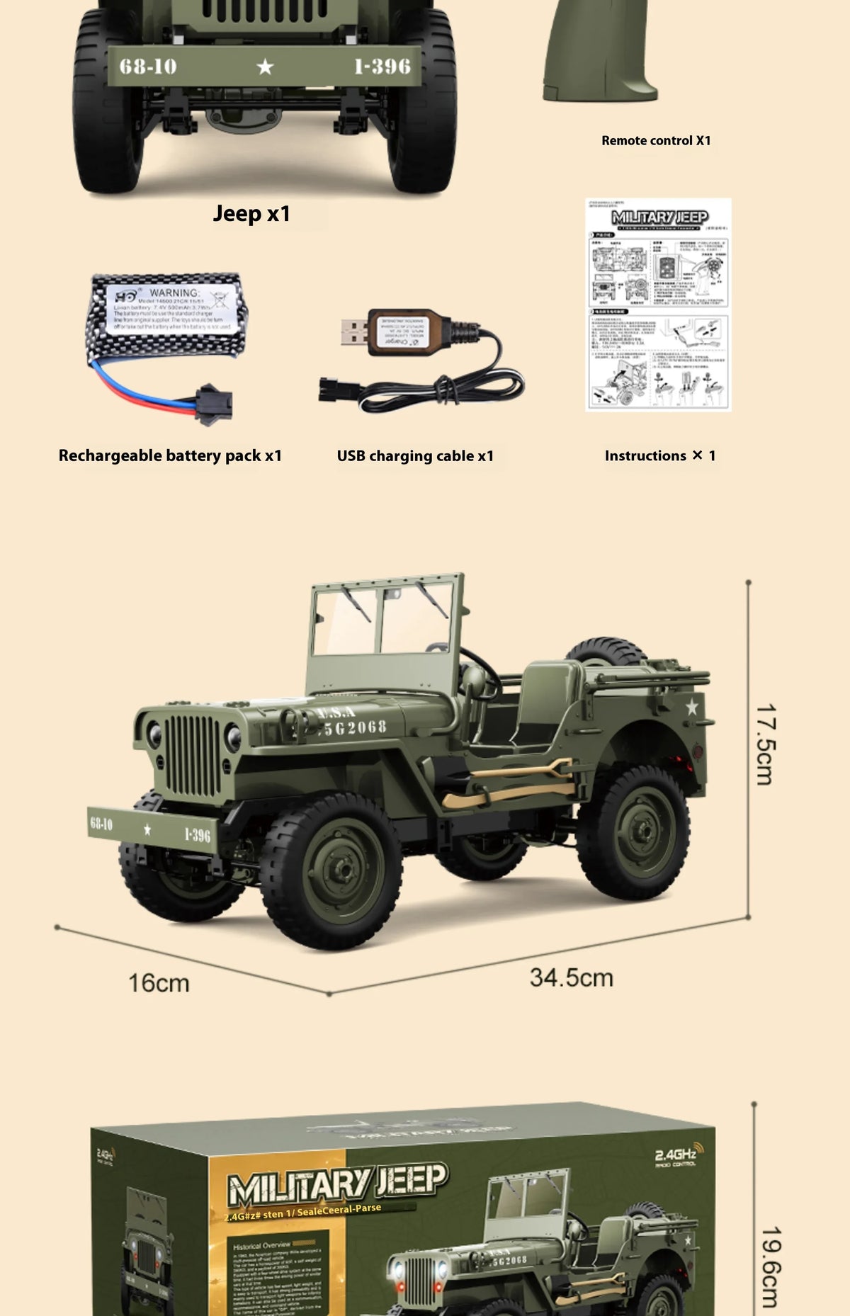 JJRC C8815 1/10 4WD RC Military Jeep style Truck RTR Off-Road Crawler upto 100m