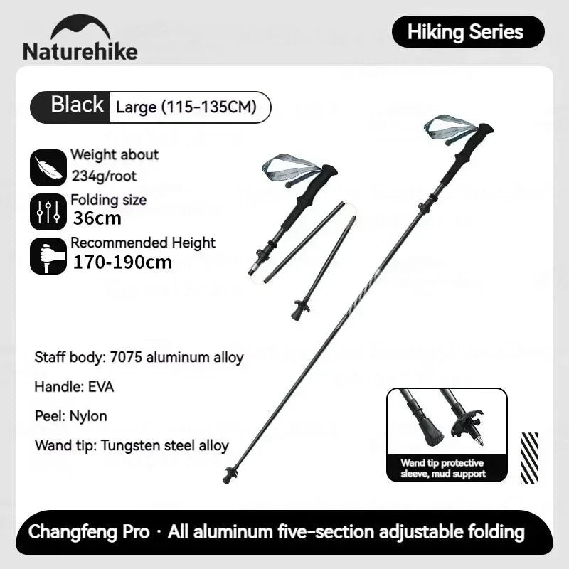 Folding Trekking Pole 5-Section Carbon Aluminium Ultralight Hiking Stick x1
