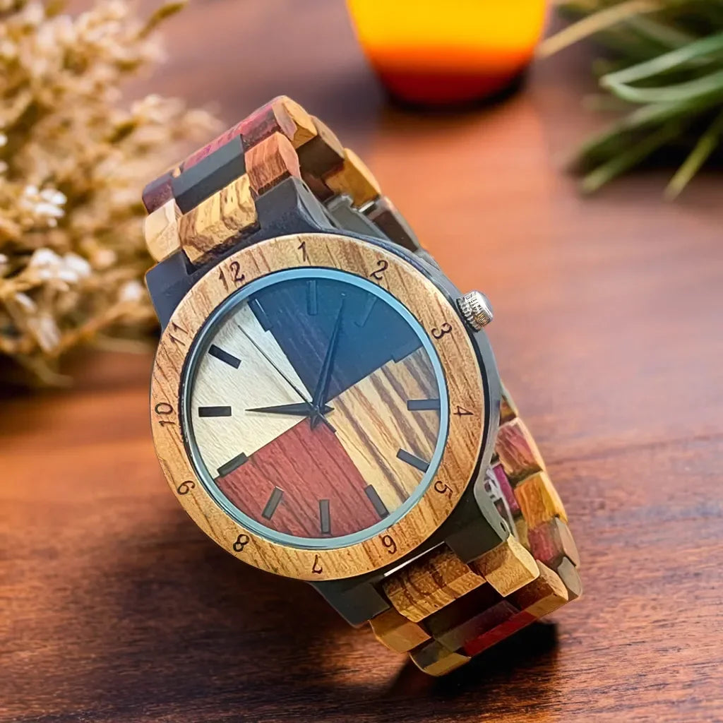 Men's Colourful Wooden Wrist Watch - Unique Wood Design, Stylish, Durable