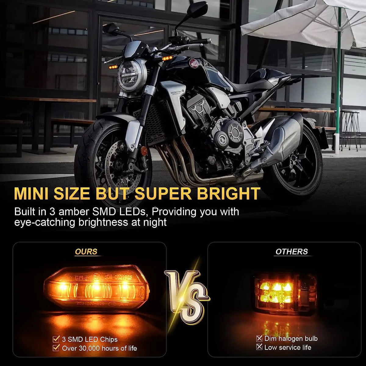 8mm Mini LED Motorcycle Turn Signal Lights Amber Flashing Blinker Lamp 12V