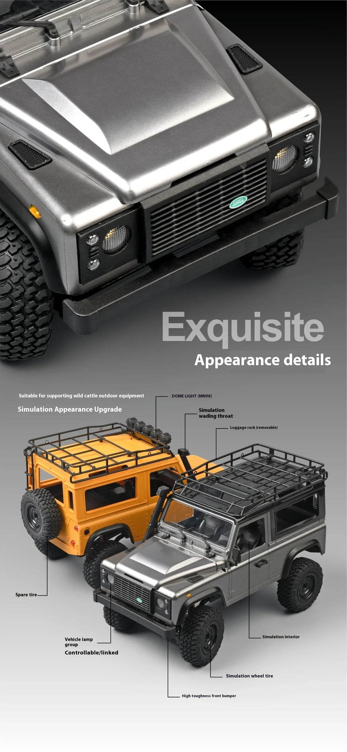 MN99S/MN98 1:12 4WD RC Defender 2.4G RTR Rock Crawler Truck 80m Range 40min