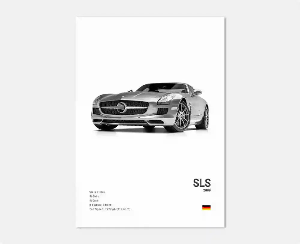 B&W Luxury Sports Car Poster Canvas Wall Art Garage Mancave Merc G63 SL GTR AMG