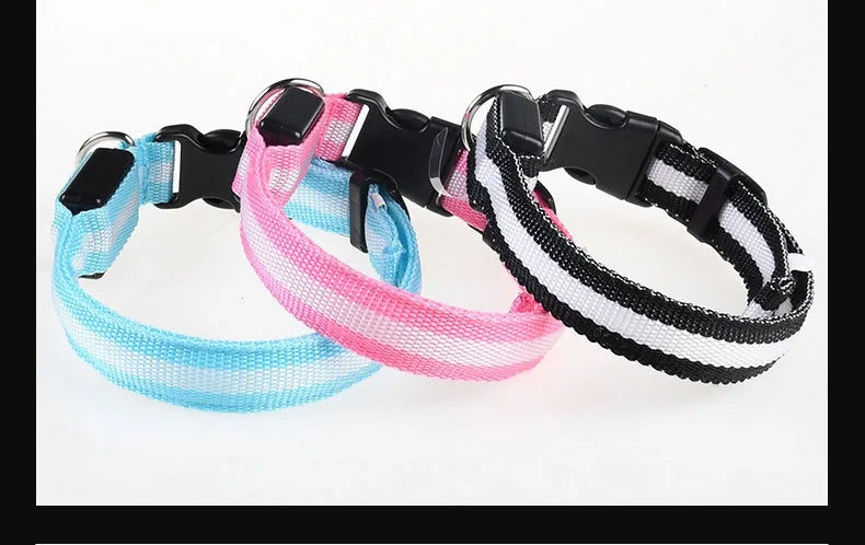LED Dog Collar Glow-in-the-Dark, Safety Flashing Nylon Pet Collar luminous HiVis