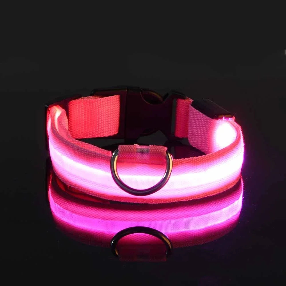 LED Dog Collar Glow-in-the-Dark, Safety Flashing Nylon Pet Collar luminous HiVis
