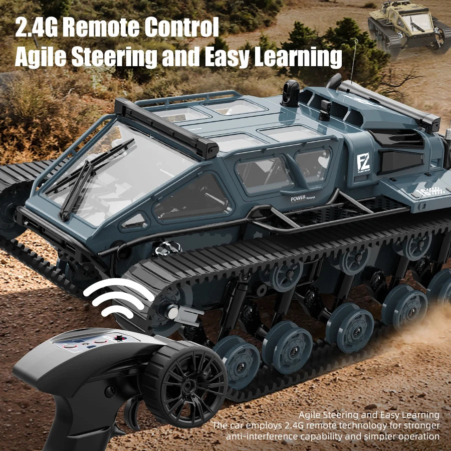 JJRC C8812 6CH RC Tank Tracked Car 2.4G 4WD Drift Off-Road Vehicle w/ LED Lights
