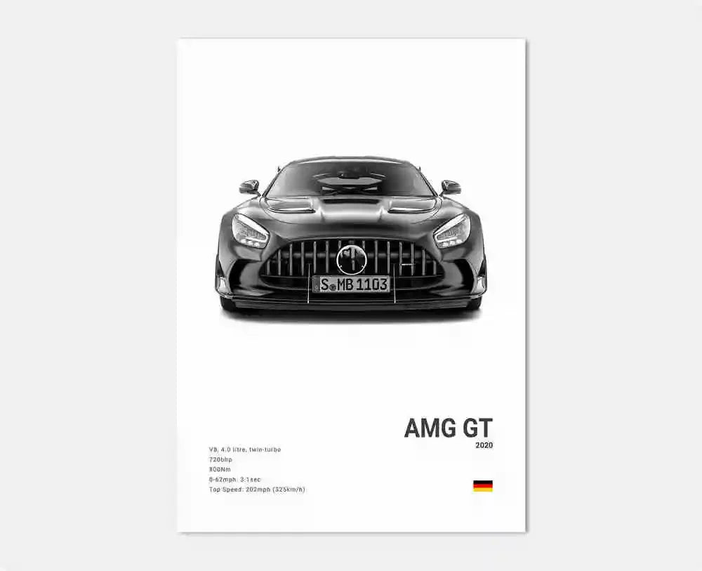 B&W Luxury Sports Car Poster Canvas Wall Art Garage Mancave Merc G63 SL GTR AMG