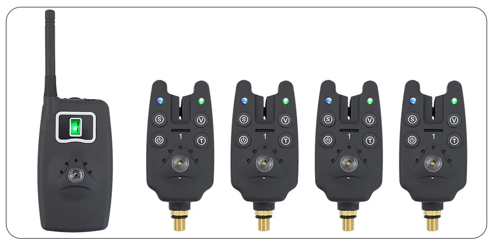 Wireless Carp Fishing Bite Alarm Set 1+4 w/ 4 LED Swingers B1203S-D