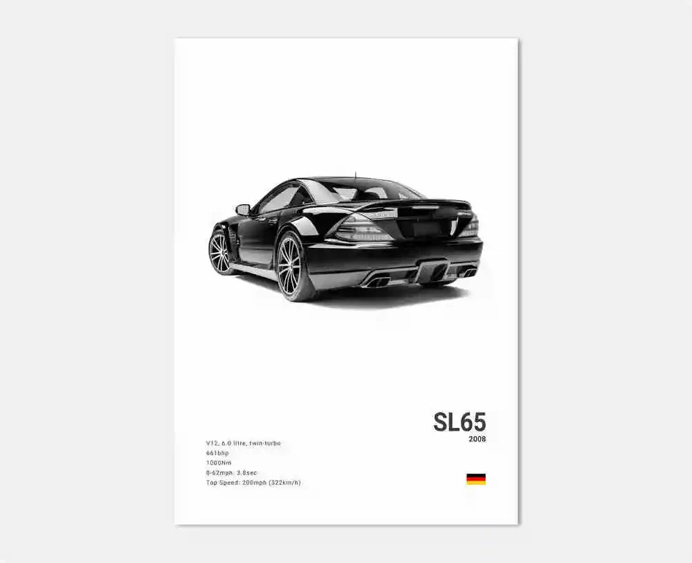 B&W Luxury Sports Car Poster Canvas Wall Art Garage Mancave Merc G63 SL GTR AMG