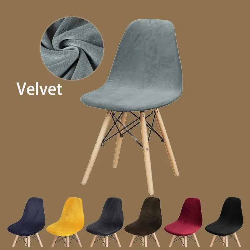 Velvet Shell Chair Cover - Stretch Armless Dining, Home, Wedding, Banquet, Hotel