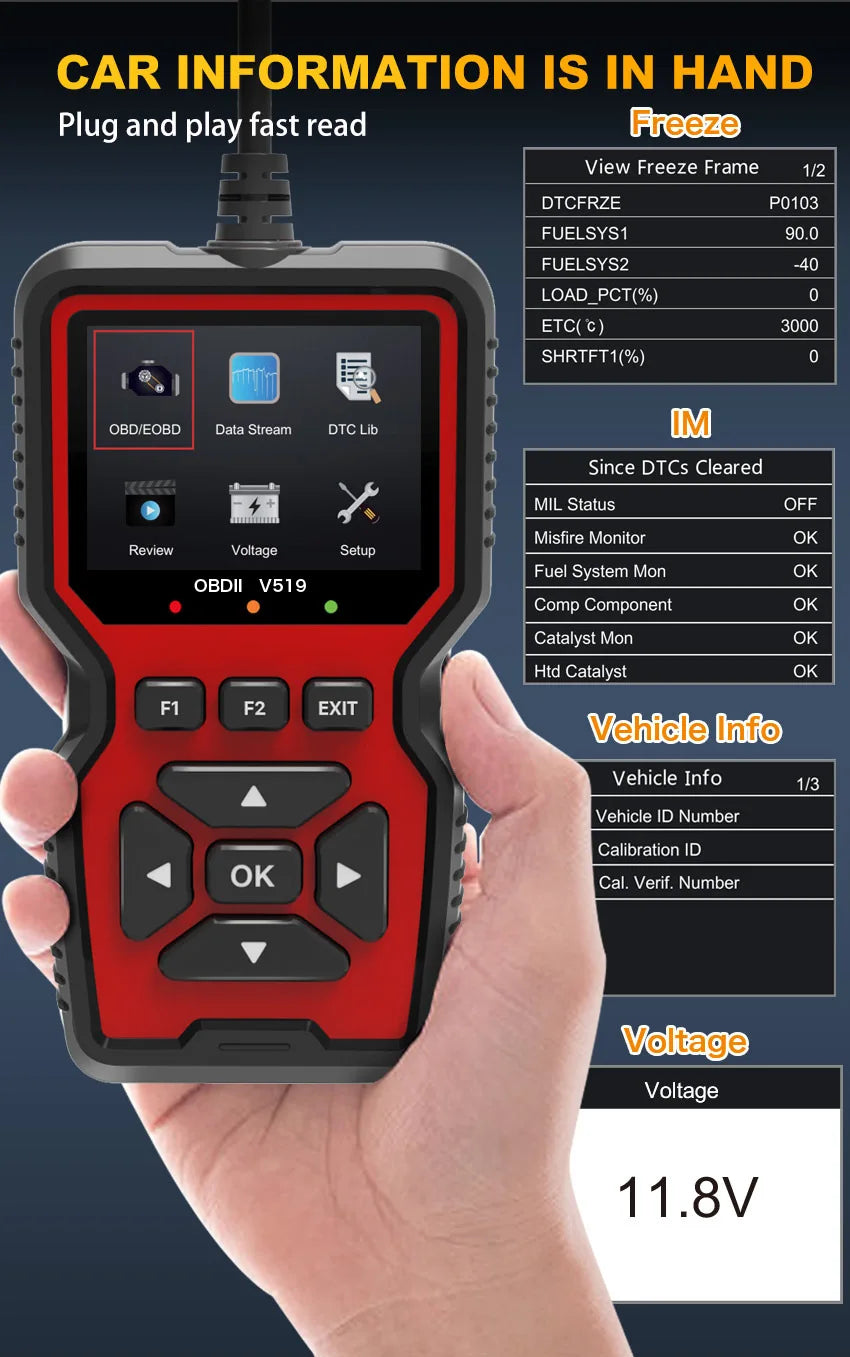 OBD2 V519 Scanner Pro OBDII Diagnostic Check Engine Light Read/Erase Codes