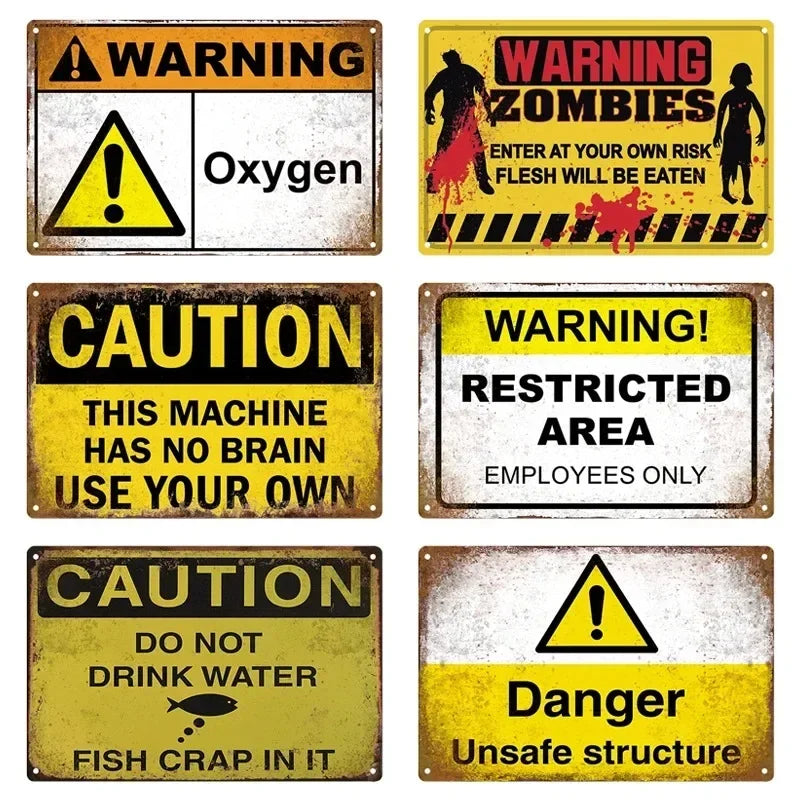 Vintage Caution Notice Zone Keep out Metal Sign, Danger, Mancave, Garage, Gift