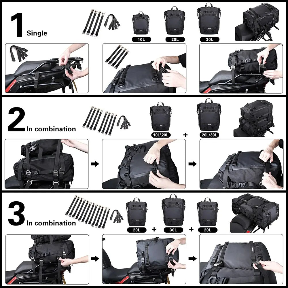 Rhinowalk Motorcycle Saddle Luggage Waterproof Rear Seat Bag 10L 20L 30L
