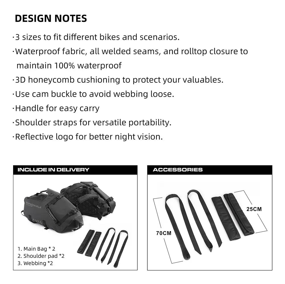Rhinowalk Motorcycle Side Bags 100% Waterproof 18L/28L/48L Large-Capacity Panniers