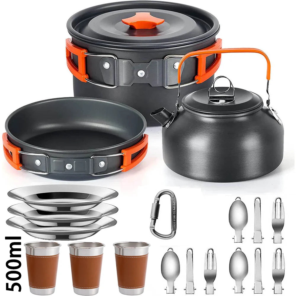 Camping Cookware Set Outdoor Picnic Travel Teapot Non-Stick Pots for 2-3 People