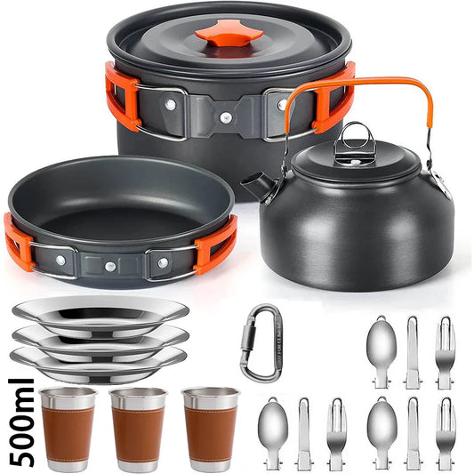 Camping Cookware Set Outdoor Picnic Travel Teapot Non-Stick Pots for 2-3 People