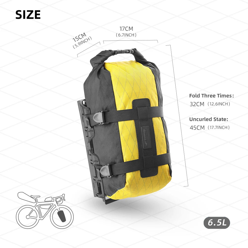 Rhinowalk 6.5L Bike Fork Bag Waterproof Roll Top Front Rack Pack MTB Cycling