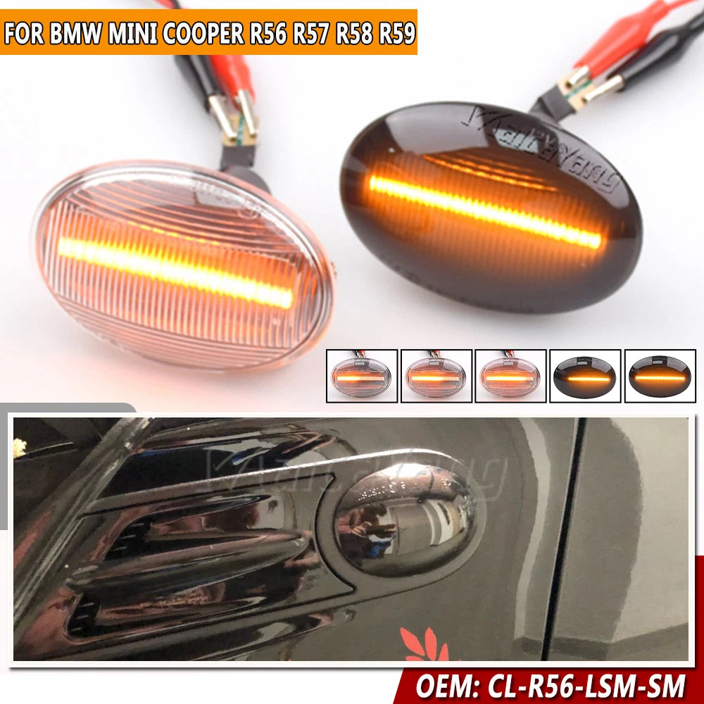 Pair Dynamic LED Side Marker Light Indicator for BMW MINI Cooper R55 R56 R57 R58