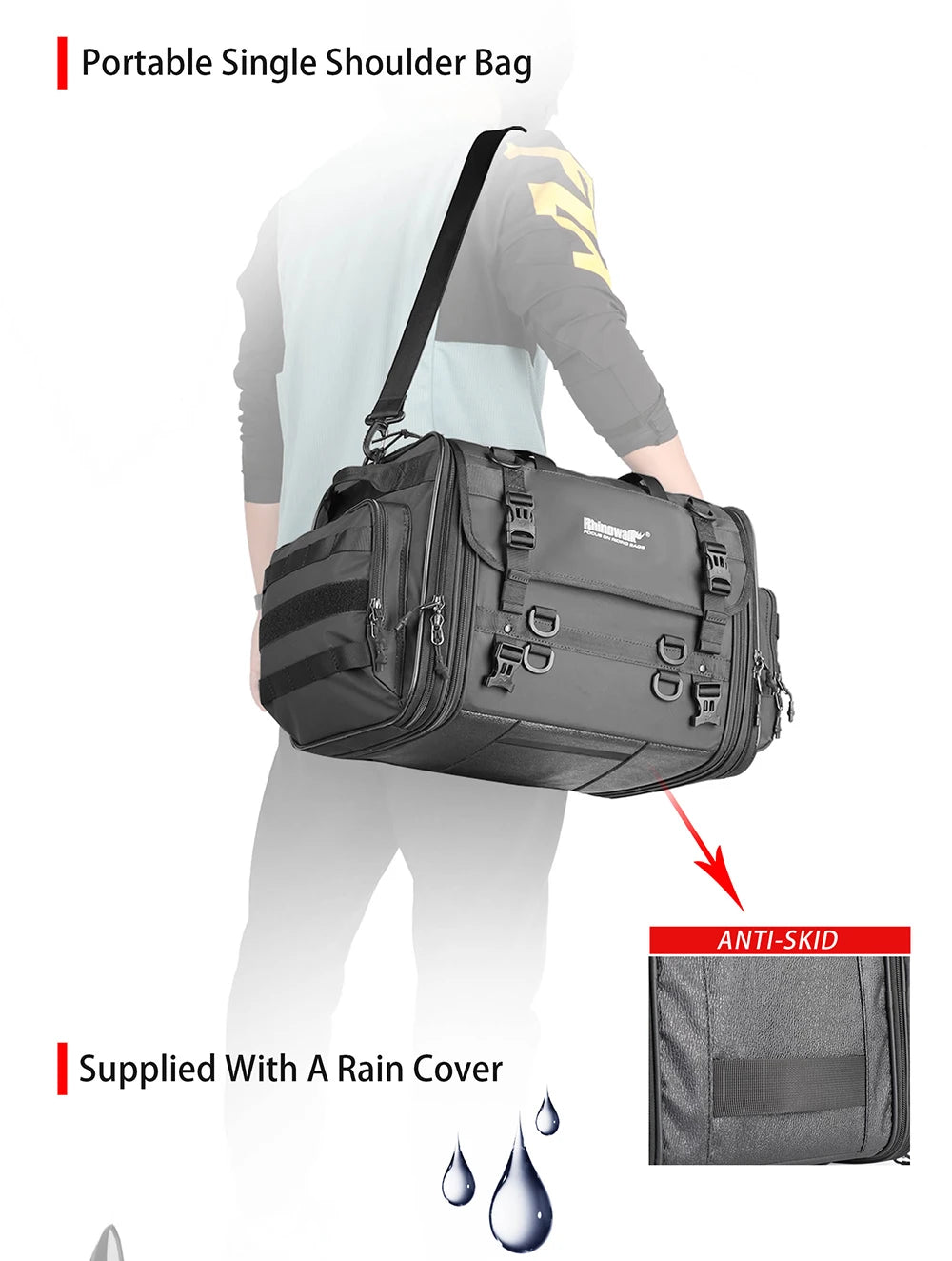 Rhinowalk Motorcycle Waterproof Tail Bag Expandable Luggage 19L-80L