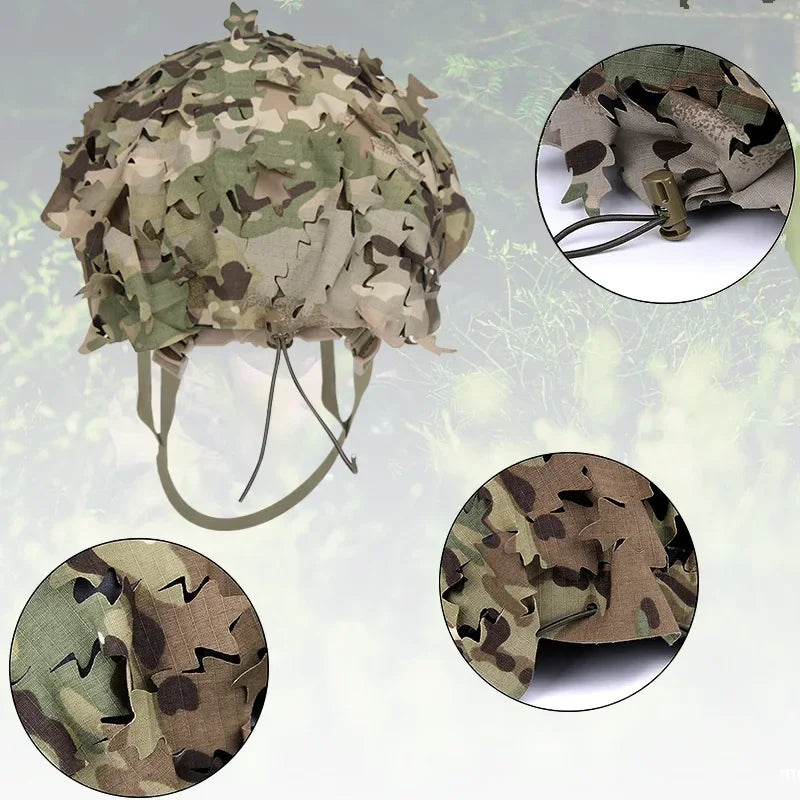 3D Camo Airsoft Helmet Cover – Laser Cut Leaf Shape or Mesh, Paintball Tactical