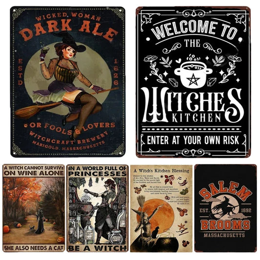 Vintage style Witch Metal Tin Sign – Halloween Coffee Shop & Home Wall Decor