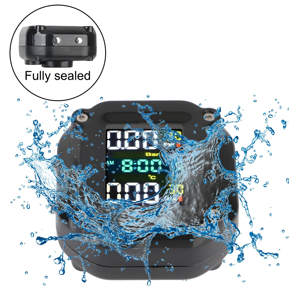 Motorcycle TPMS 0-96.7psi Tyre Pressure Monitoring System 2 Sensors LCD Display