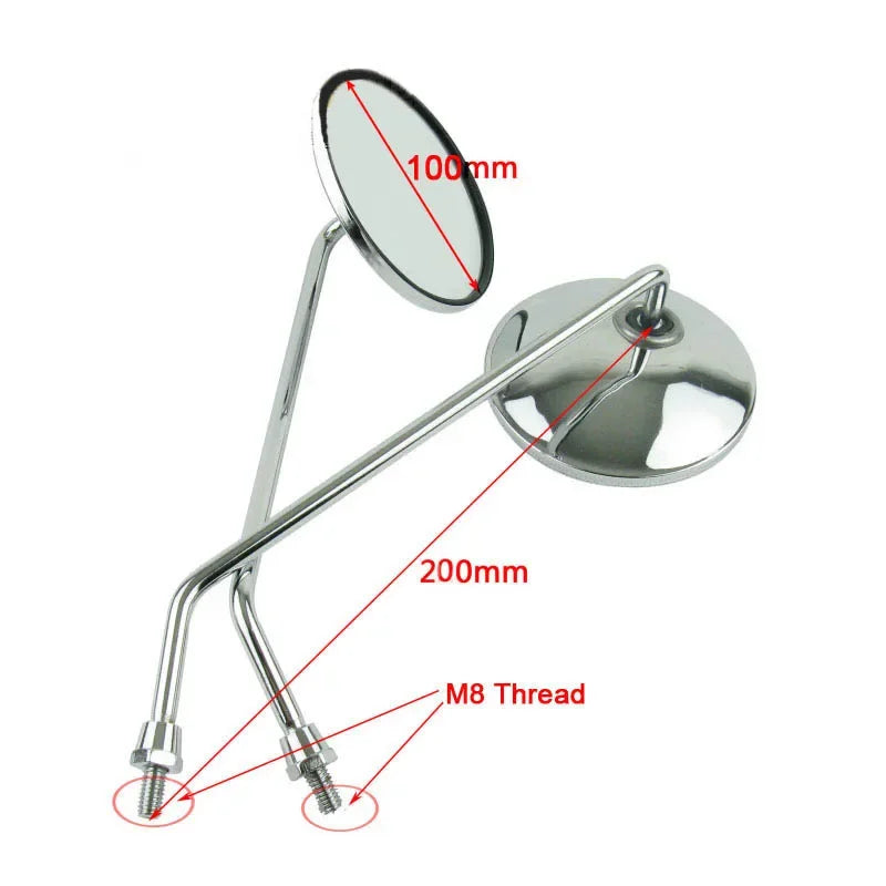 Chrome Motorcycle Scooter Mirrors Universal 8mm or 22mm 25mm Handlebar mounts