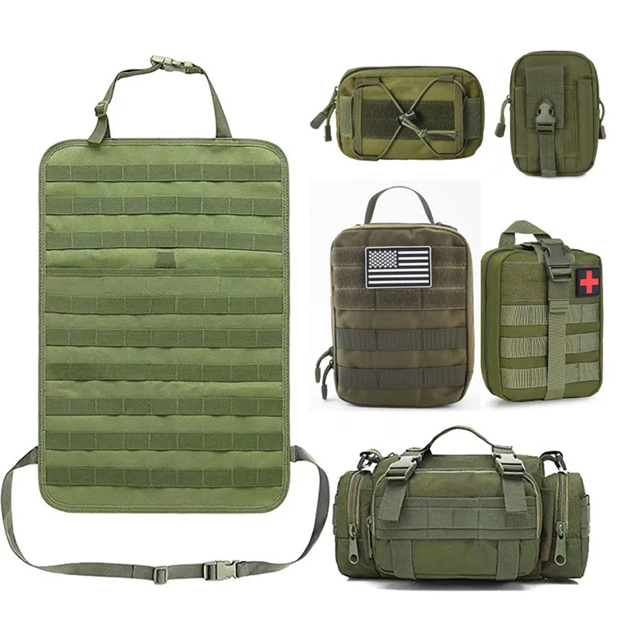 Tactical Car Seat Back Organizer – 600D Storage Bag for Gear, First Aid & Tools