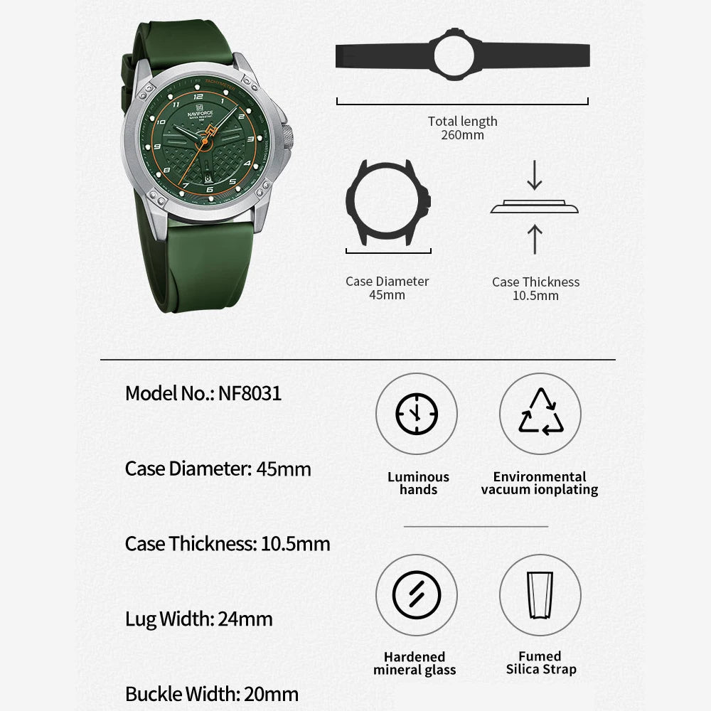 NAVIFORCE Men's Sport Quartz Watch – Waterproof, Luminous, Date Display