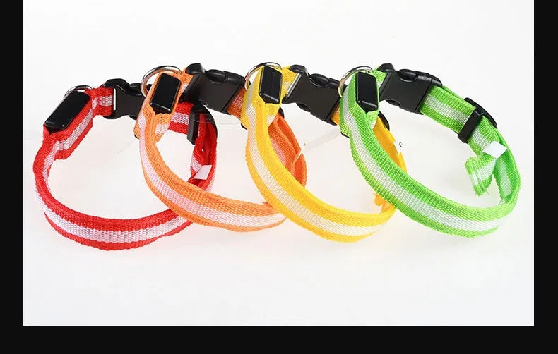 LED Dog Collar Glow-in-the-Dark, Safety Flashing Nylon Pet Collar luminous HiVis