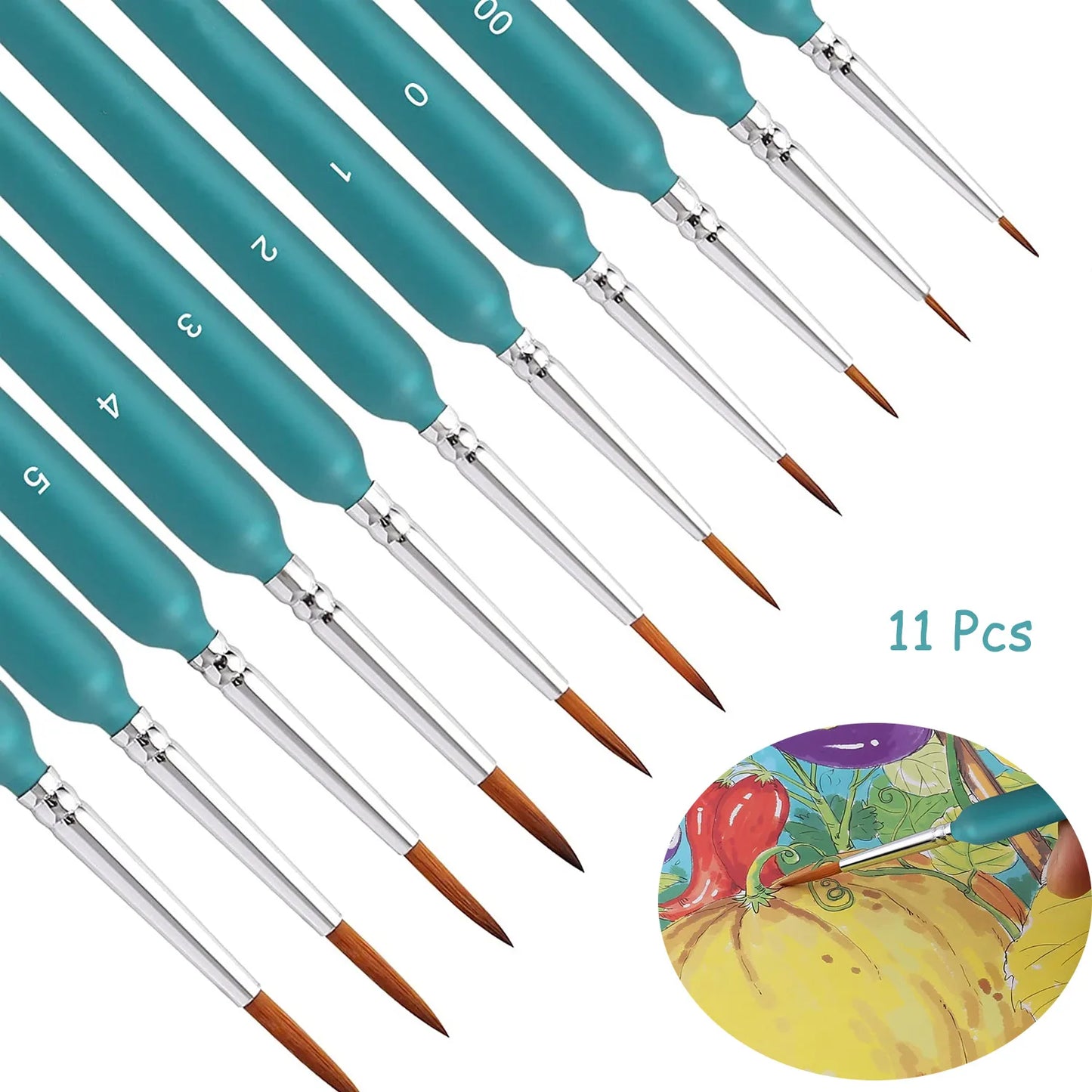 11pcs Miniature Paint Brush Set - Weasel Hair Art Brushes, Watercolor & Oil