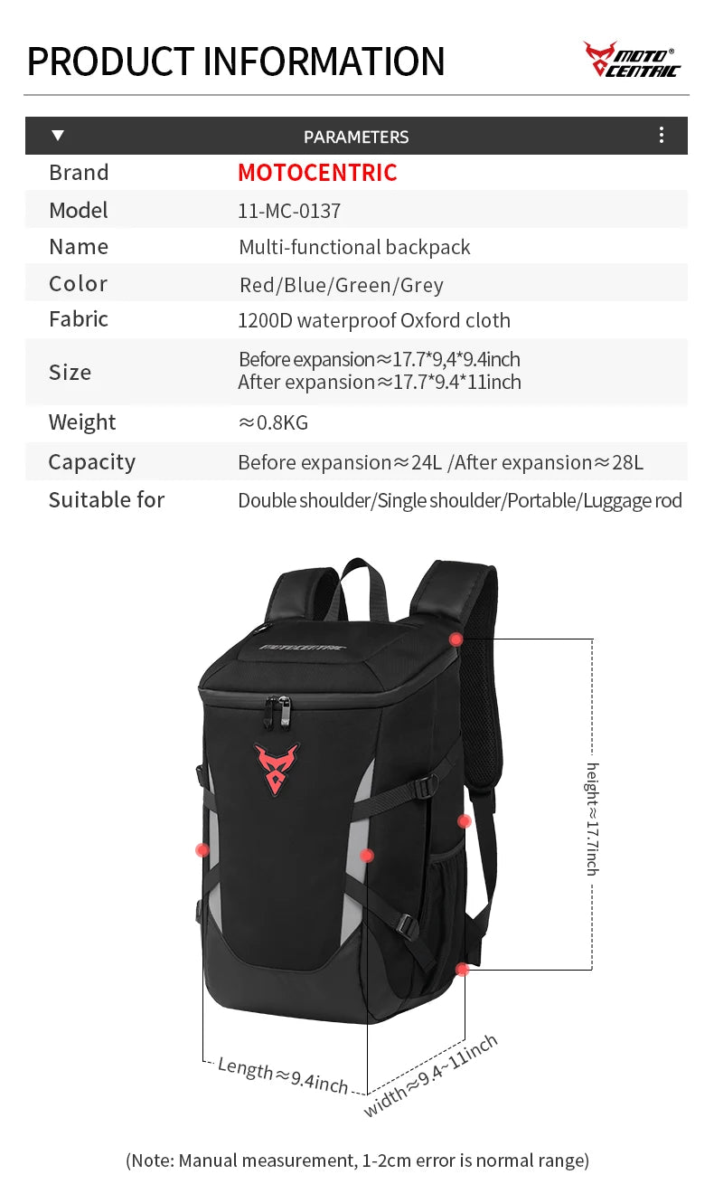 28L Motorcycle Backpack Waterproof Helmet Bag Travel Knapsack Touring luggage