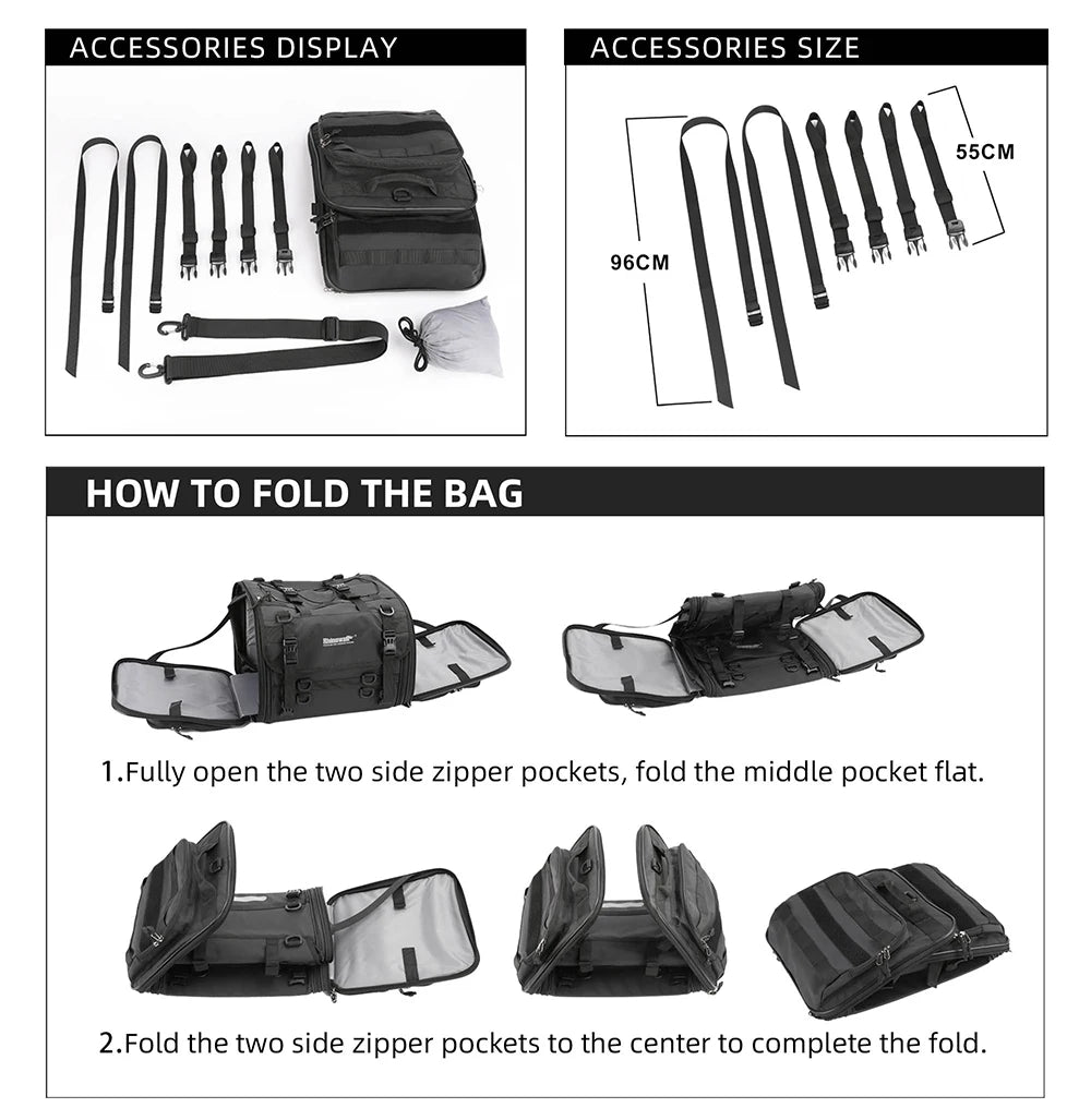 Rhinowalk Motorcycle Waterproof Tail Bag Expandable Luggage 19L-80L