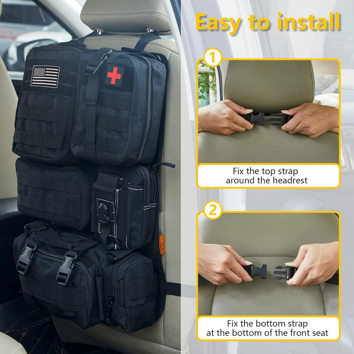 Tactical Car Backseat Hanging Storage Bags – Multi-Pocket, organiser, First Aid,