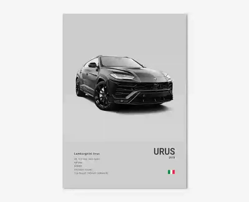 B&W Canvas Poster Luxury Supercar Lamborghini SUV SVJ Wall Art Garage Mancave