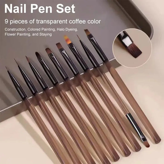 9PC UV Gel Nail Brush Set - Acrylic Brush, Liner, DIY Painting, Nail Art Design