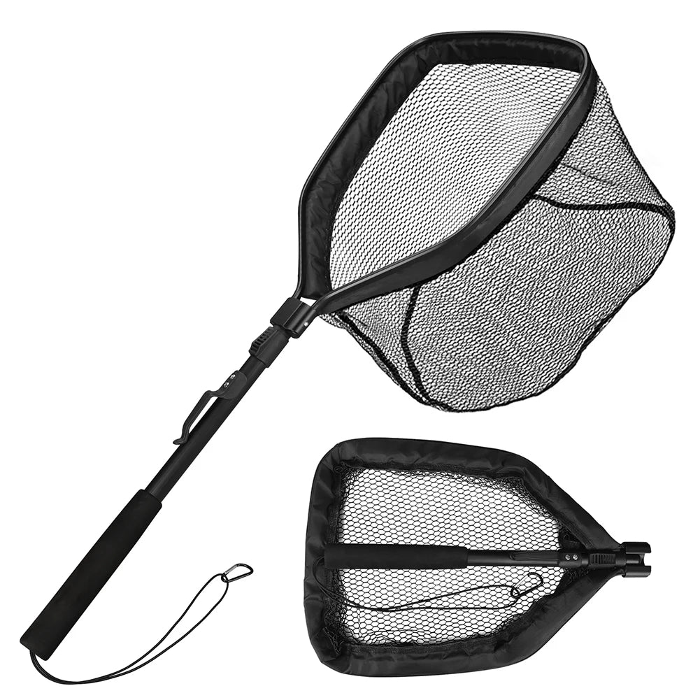 Floating Fishing Net with Telescopic Pole - Rubber Coated, Foldable, 80-100CM