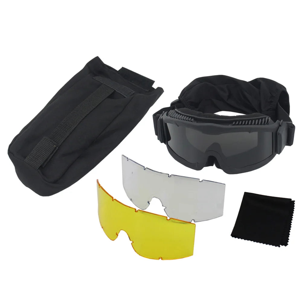 Tactical Airsoft Paintball Goggles Anti-Fog UV Protection with 3 Lenses for Outdoor