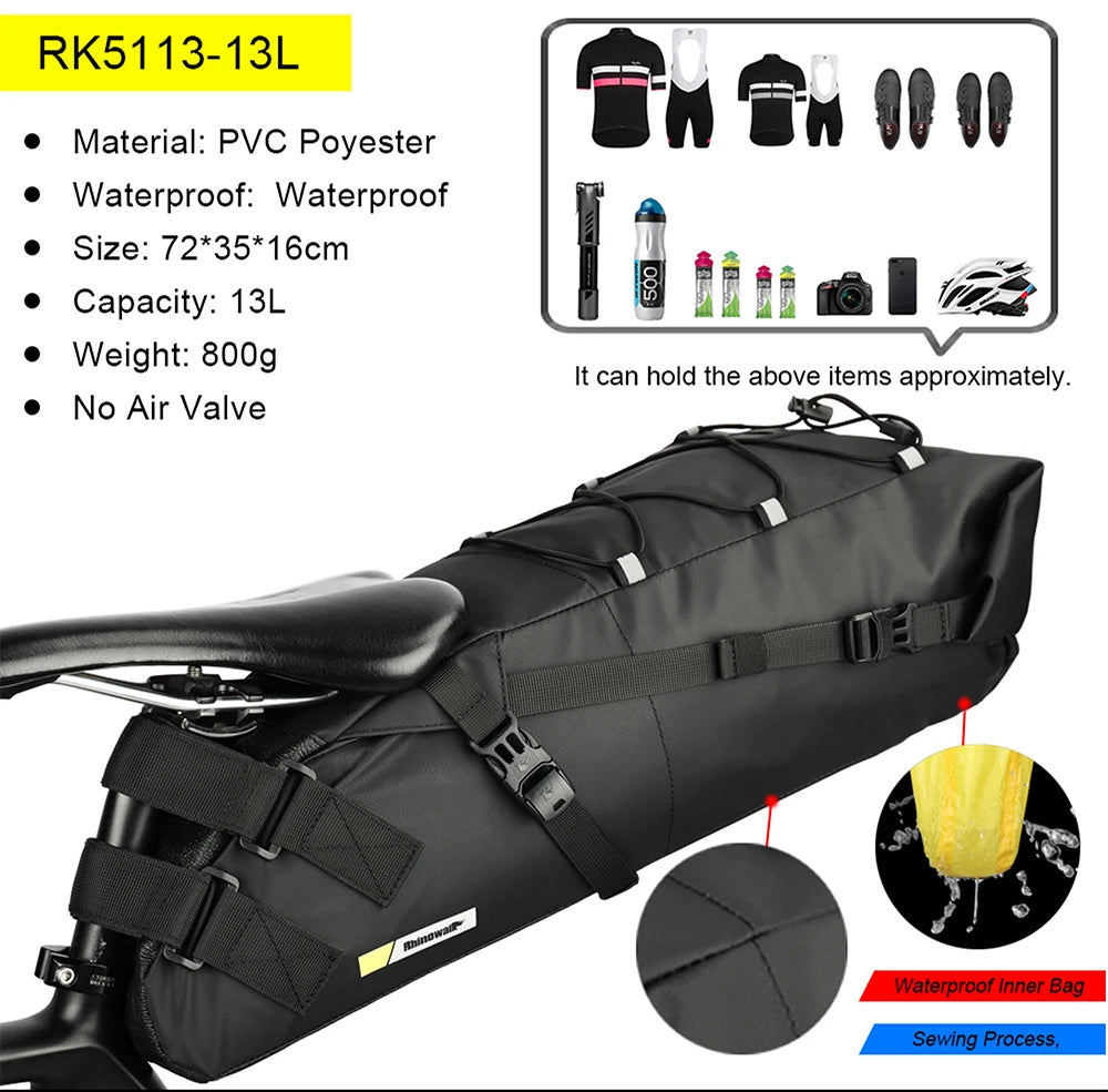 Waterproof Bicycle Saddle Bag Rear Pannier MTB Road Bike Tail Bag 10L 13L
