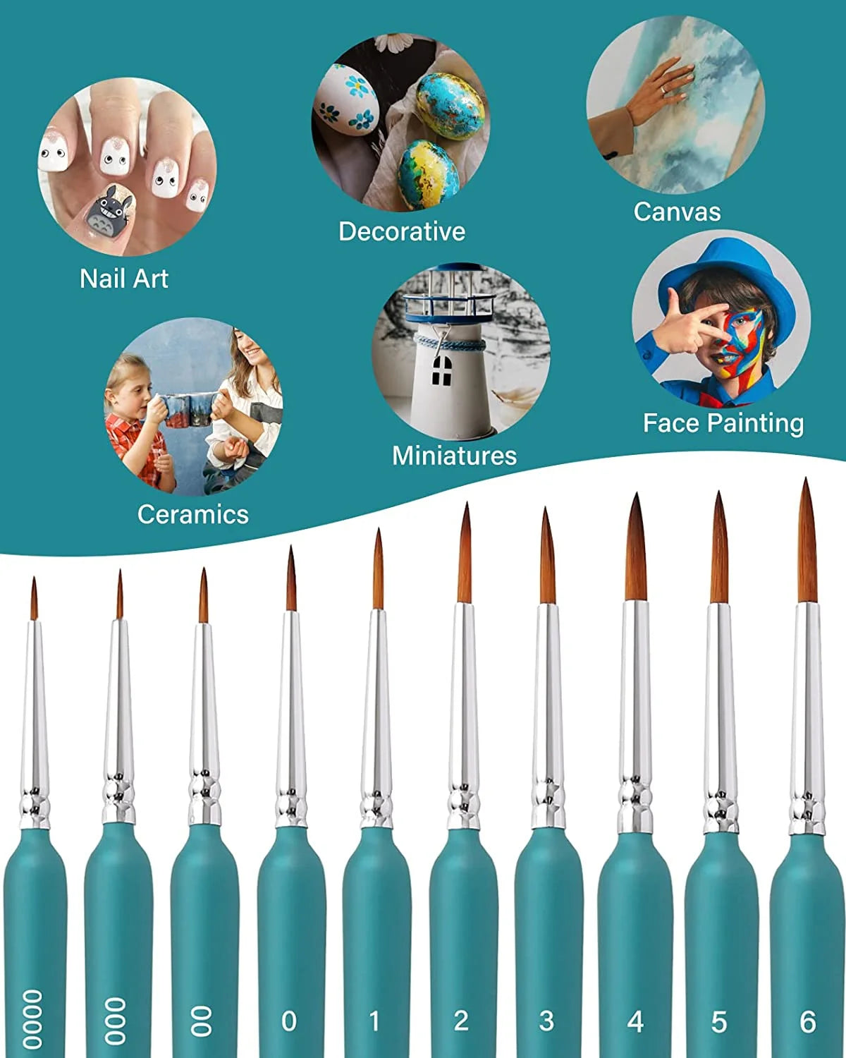 11pcs Miniature Paint Brush Set - Weasel Hair Art Brushes, Watercolor & Oil
