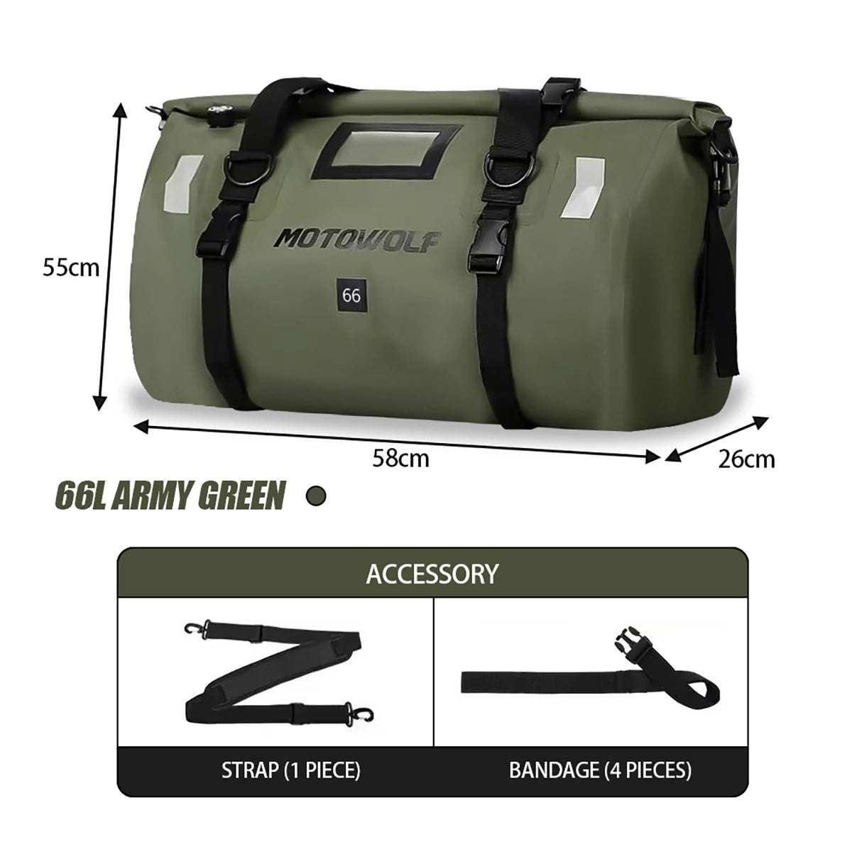 Motorcycle Waterproof Dry Bag 40L 66L Luggage Roll Pack Tail Seat Bag Holdall