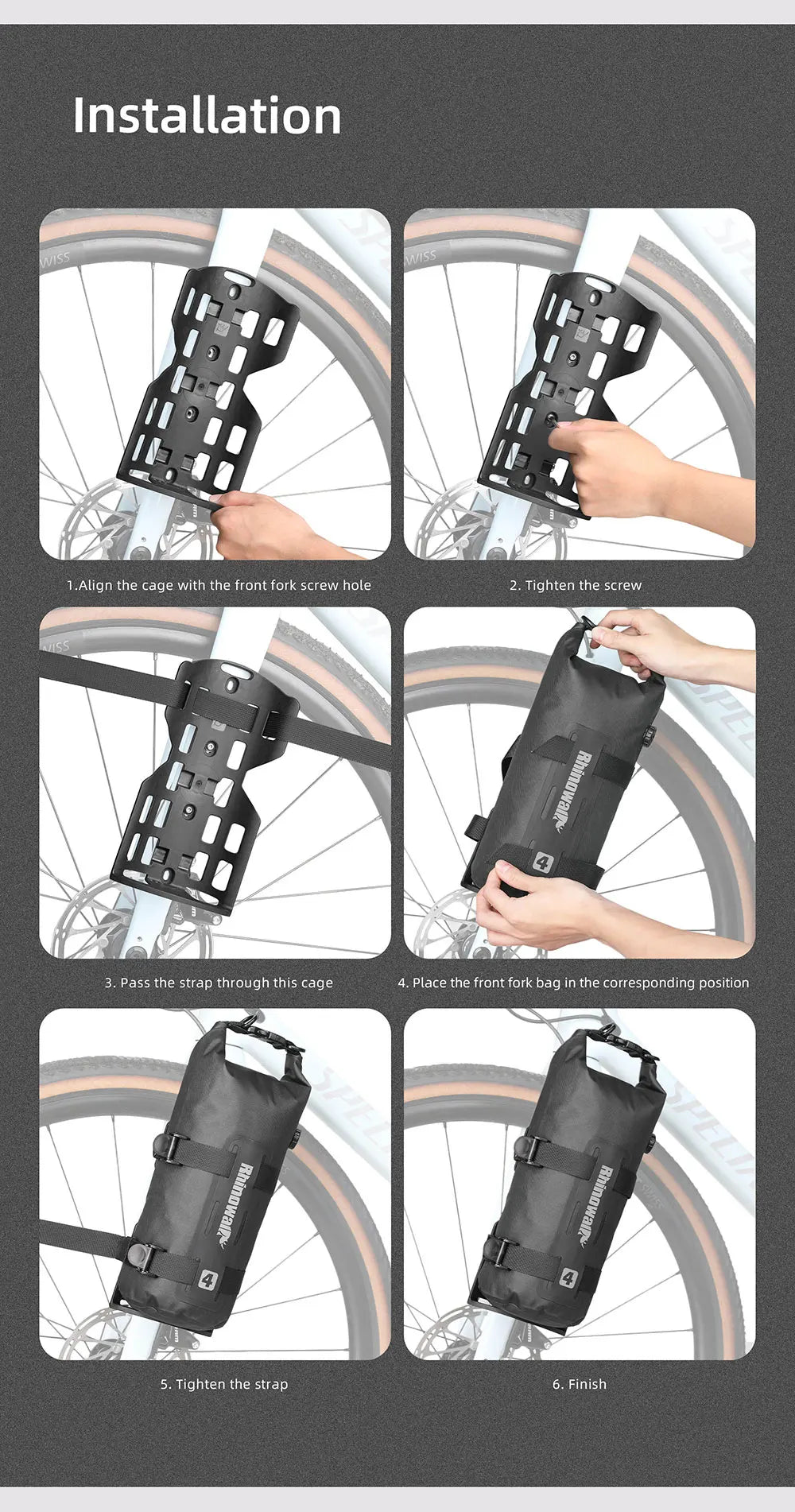 Rhinowalk 4L/7L Waterproof Bike Fork Bag Cage Mount Front Rack MTB RoadTour