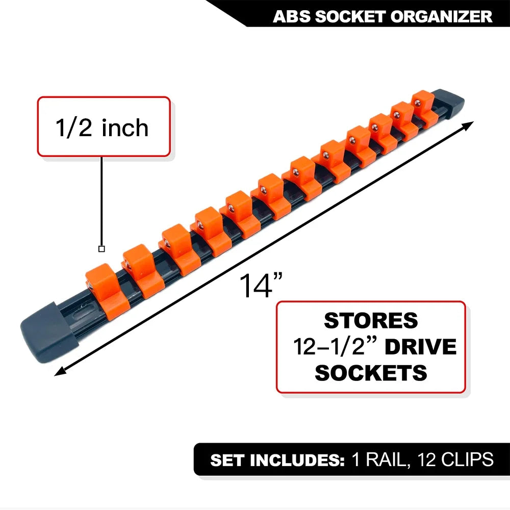 ABS Socket Organizer Rails - 1/4", 3/8", 1/2" Tool Box Rail Track Holder