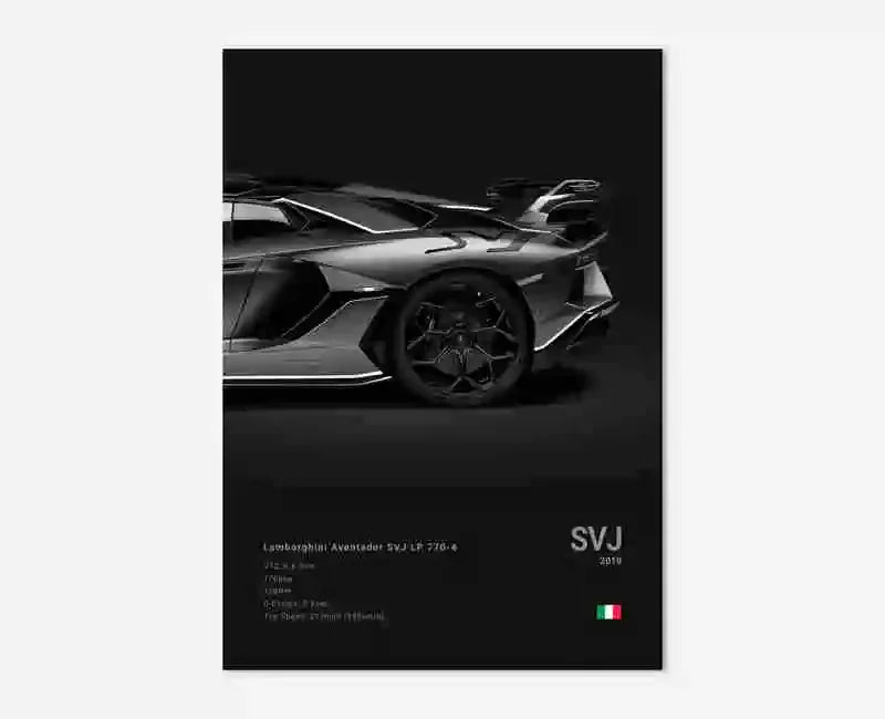 B&W Canvas Poster Luxury Supercar Lamborghini SUV SVJ Wall Art Garage Mancave