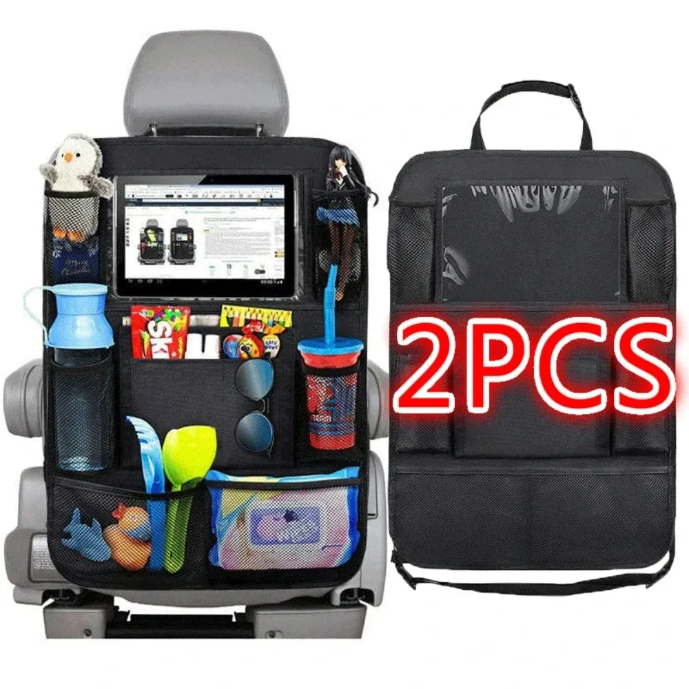 Car Seat Back Organizer w/ 9 Pockets & Tablet Holder – Kids Protector Mat