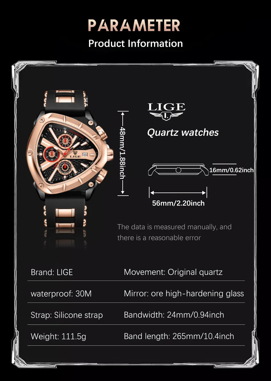LIGE Original Luxury Men's Watch with Box choice of finish, Perfect Gift