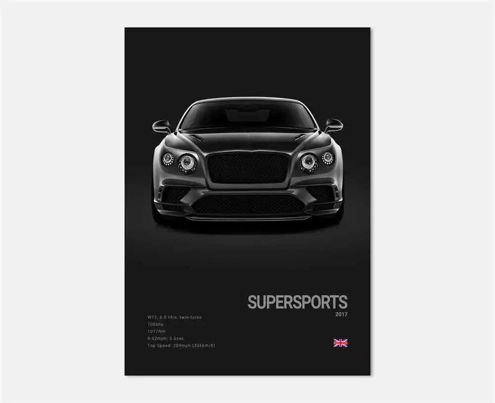 Pop Art Black Luxury Supercar Canvas Poster Wall  Home Mancave Decor Ghost GT RS